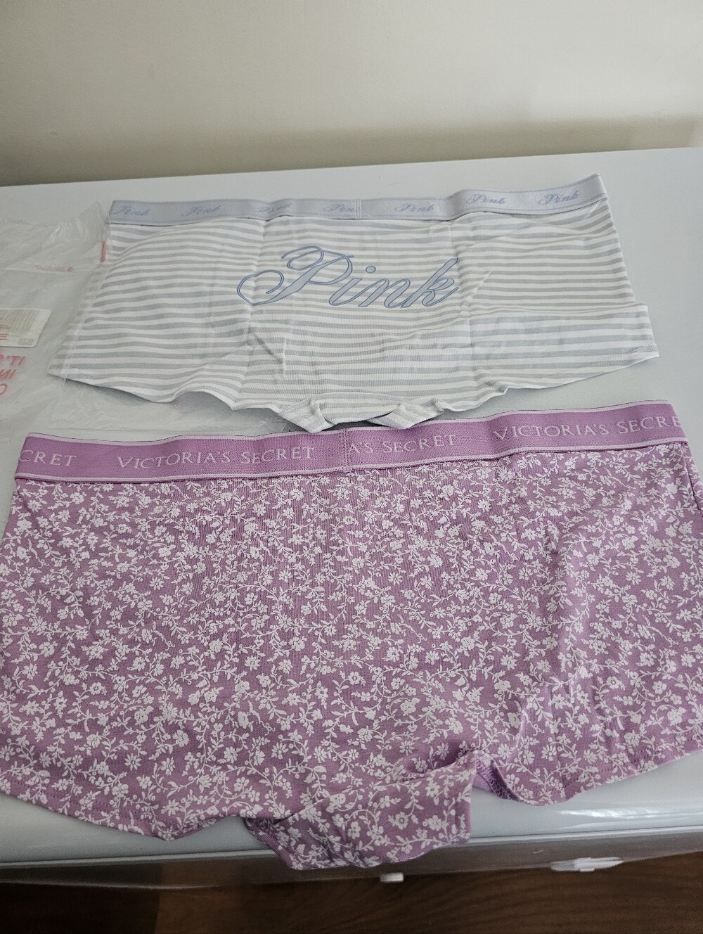 PINK Victoria's Secret Mauve Floral and Striped Boyshort Panty Pack